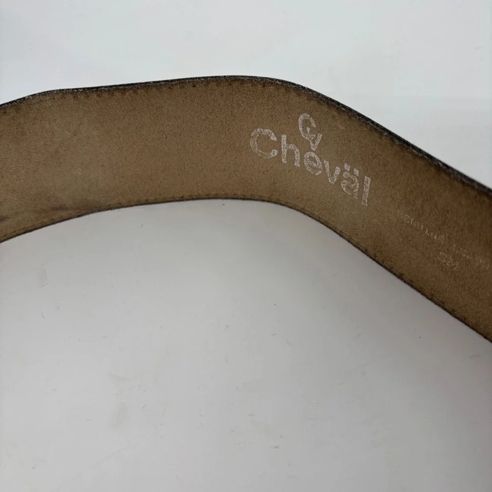 Cheval Watch Face Waist Belt Womens Small Black Leather Vintage Roman Numeral